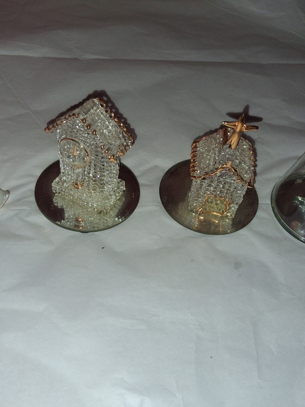 Spun Glass Crystal Figurine Lot – Angel, Cuckoo Clock, Church & Hummingbird